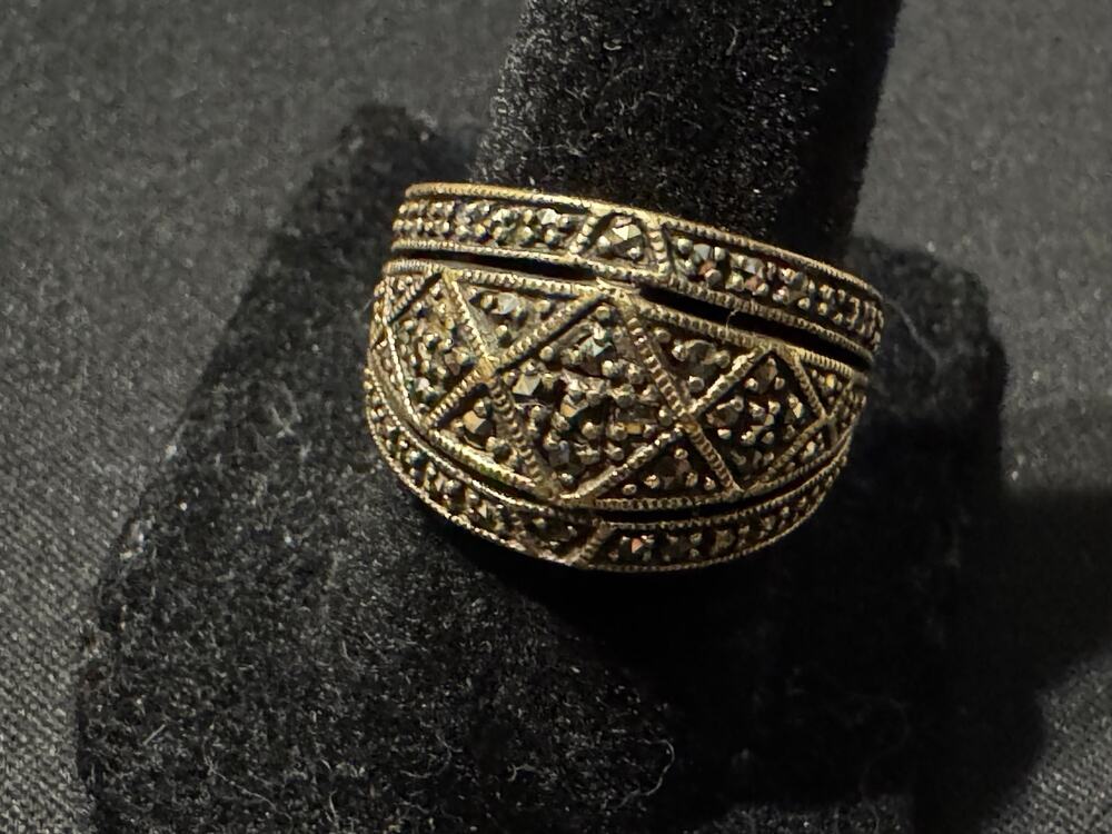Gold Tone Marcasite Statement Ring Size 7.5